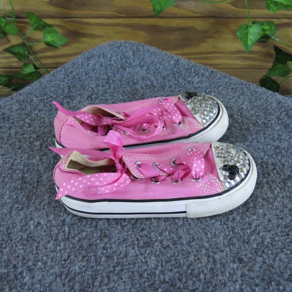 Converse Girls Sneaker All Star Sz T‎ 7 Medium Pink Fabric Lace Up - Picture 3 of 5